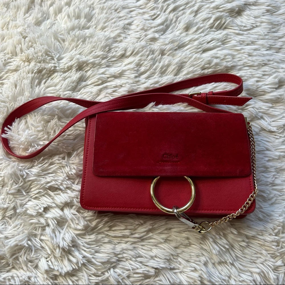 Chloe Faye red suede and leather bag small